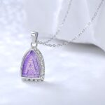 Ahiller Bullet Shield Initial Necklace, 18+3 Inch Purple Crystal Rhinestone Choker Letter Pendant Name Alphabet A-Z Jewelry for Women