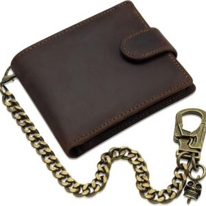Ahiller Chain Wallets for Men Crazy Horse Leather Bifold Biker Wallet